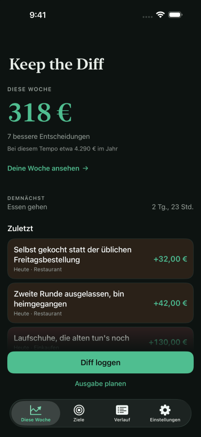 Derselbe Homescreen im Dark Mode.