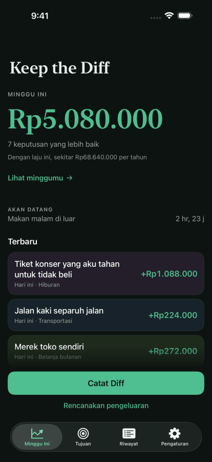 Layar utama yang sama dalam mode gelap.