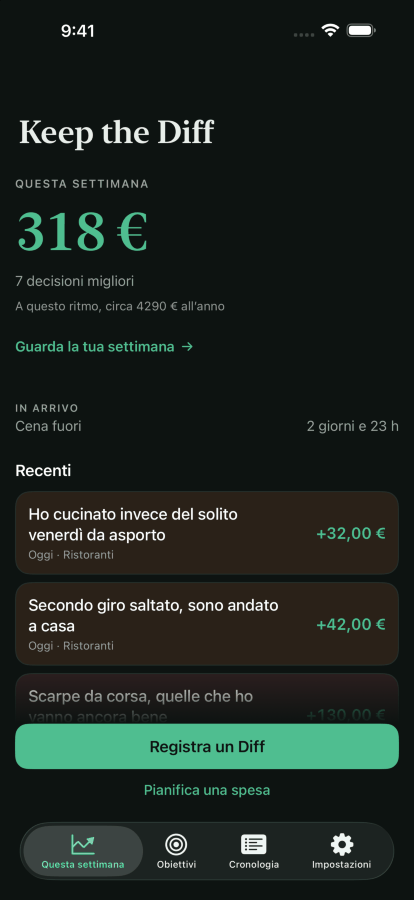 La stessa schermata Home in modalità scura.
