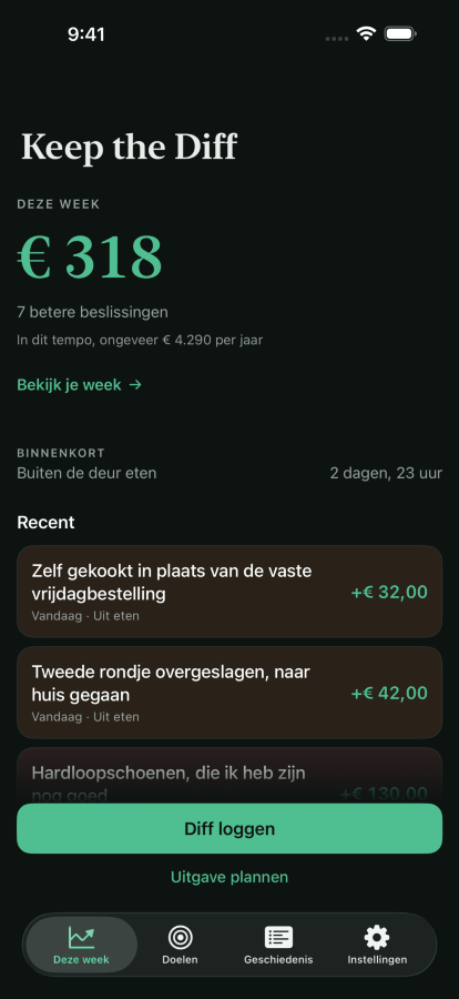Hetzelfde startscherm in dark mode.