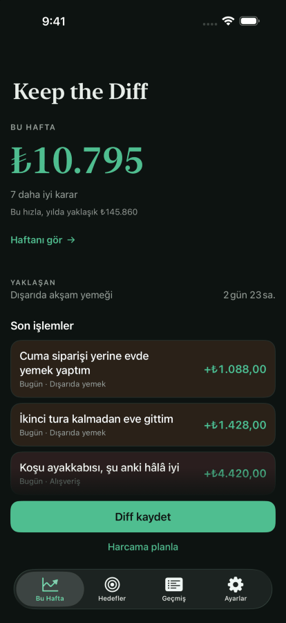 Aynı ana ekranın koyu modu.