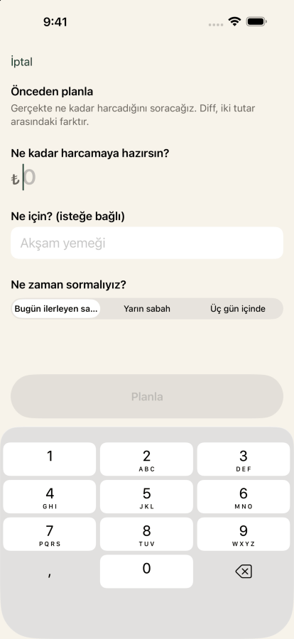 Keep the Diff'te bir harcama planlamak: arkadaşlarla akşam yemeği etiketiyle altmış dolar, ve üç gün sonra tekrar sormak üzere ayarlanmış uygulama.
